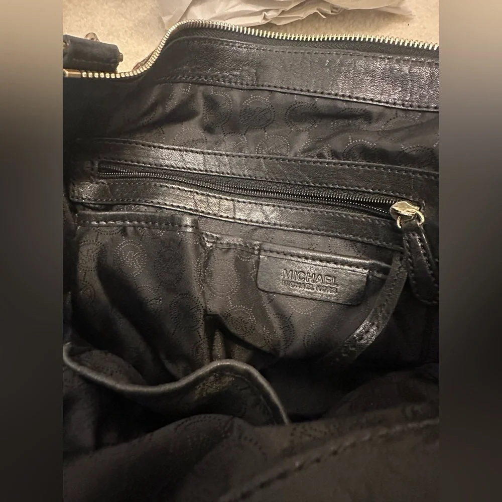 MICHAEL KORS Size Large Black Stanthorpe Satchel Leopard Print Calf Hair w/ Gold - Picture 7 of 7